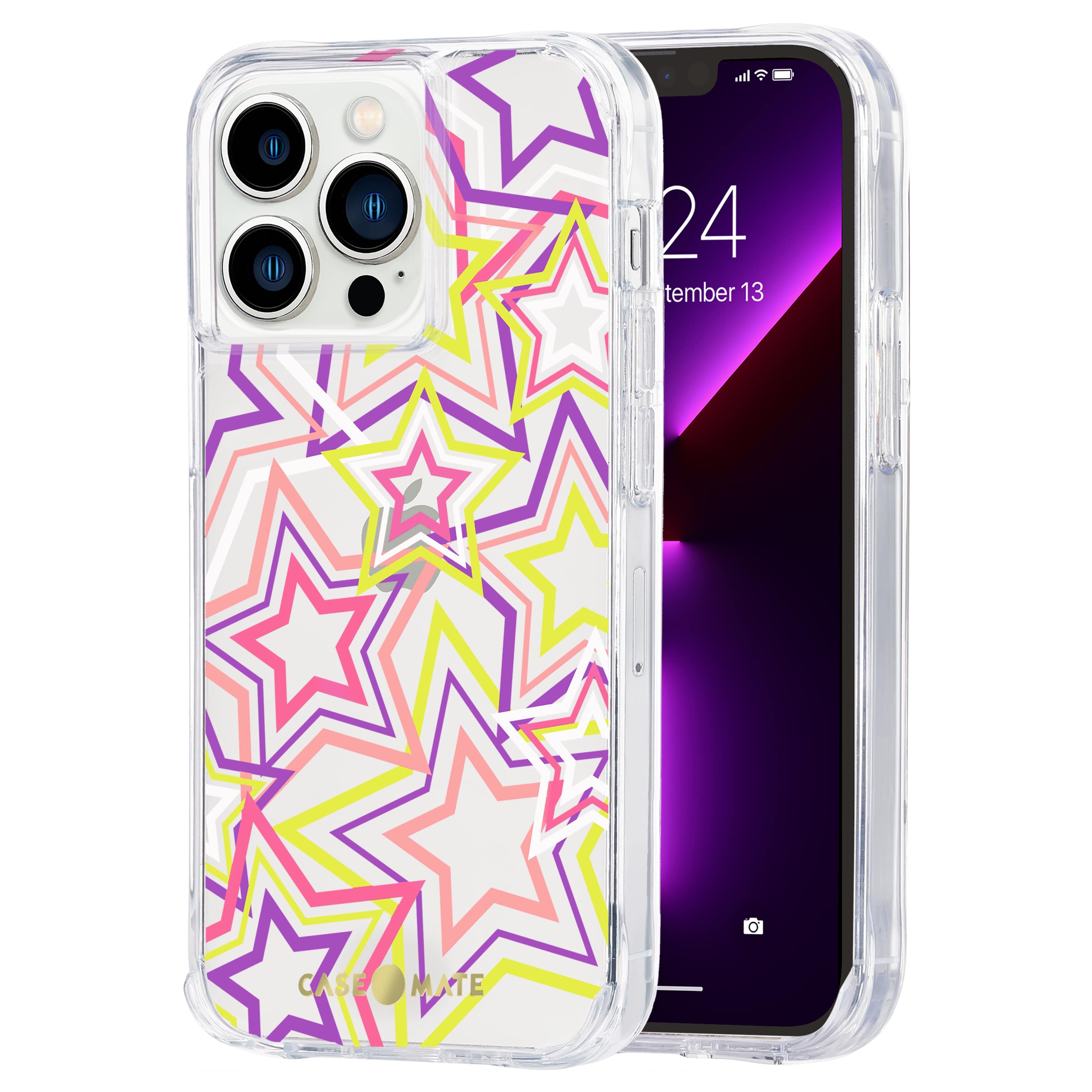 Alt View 1. Case-Mate - Print Hardshell Case for iPhone 13 Pro - Neon Stars.