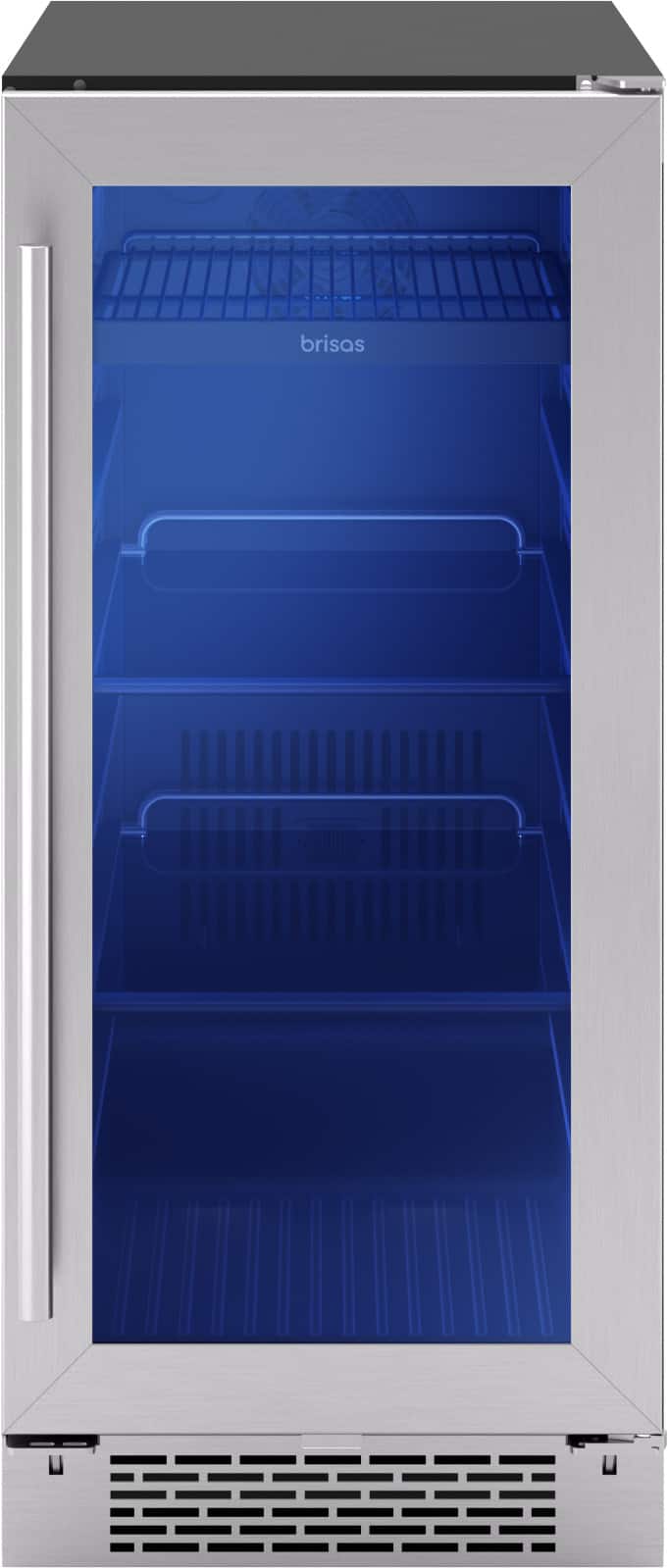 Angle. Zephyr - Brisas 15 in. 4-Bottle and 64-Can Single Zone Beverage Cooler - Stainless Steel/Glass.