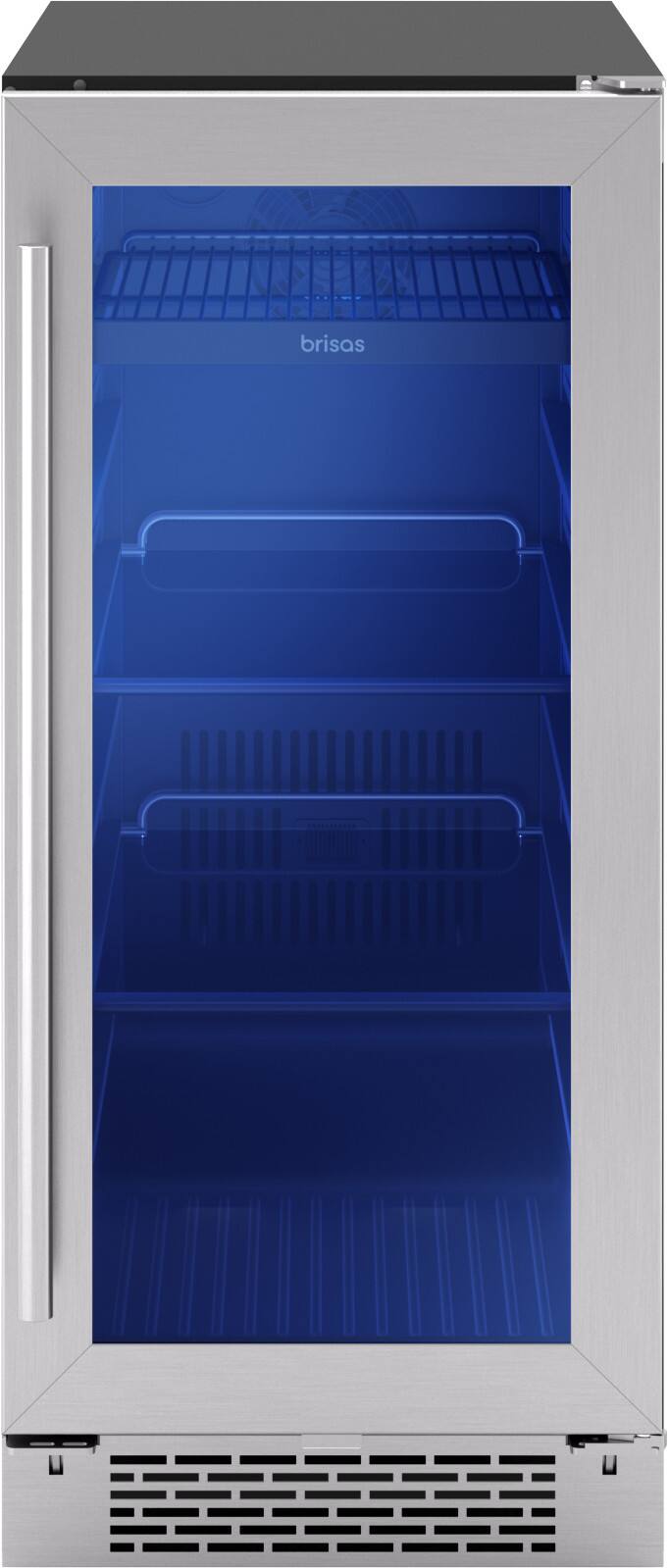 Angle. Zephyr - Brisas 15 in. 4-Bottle and 64-Can Single Zone Beverage Cooler - Stainless Steel/Glass.