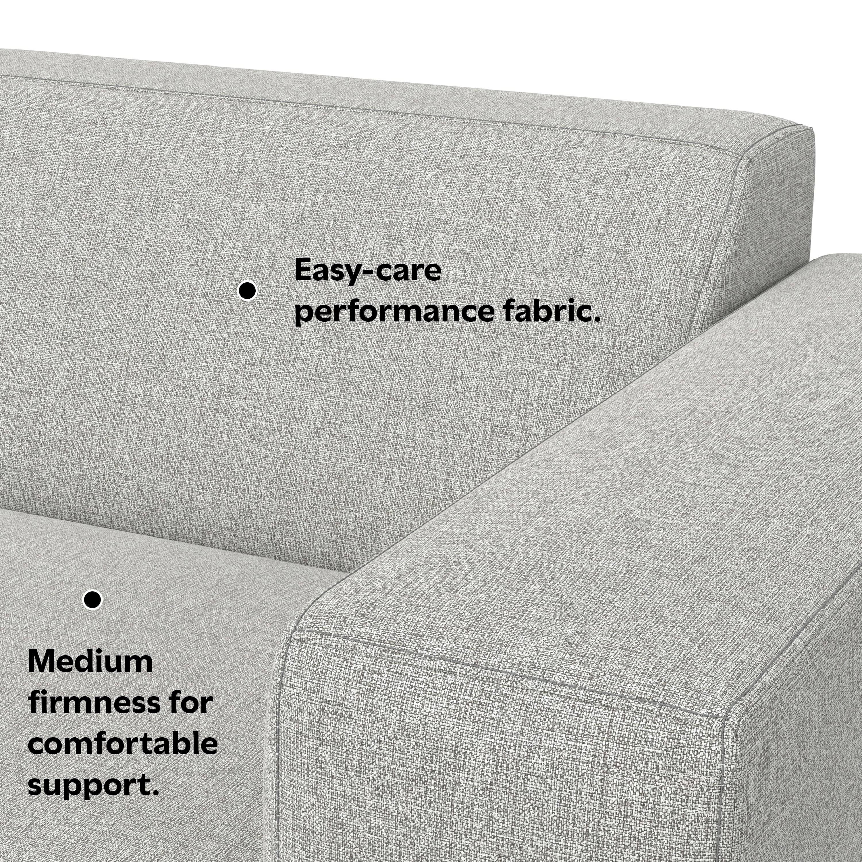 Easy-care performance fabric.  
Medium firmness for comfortable support.