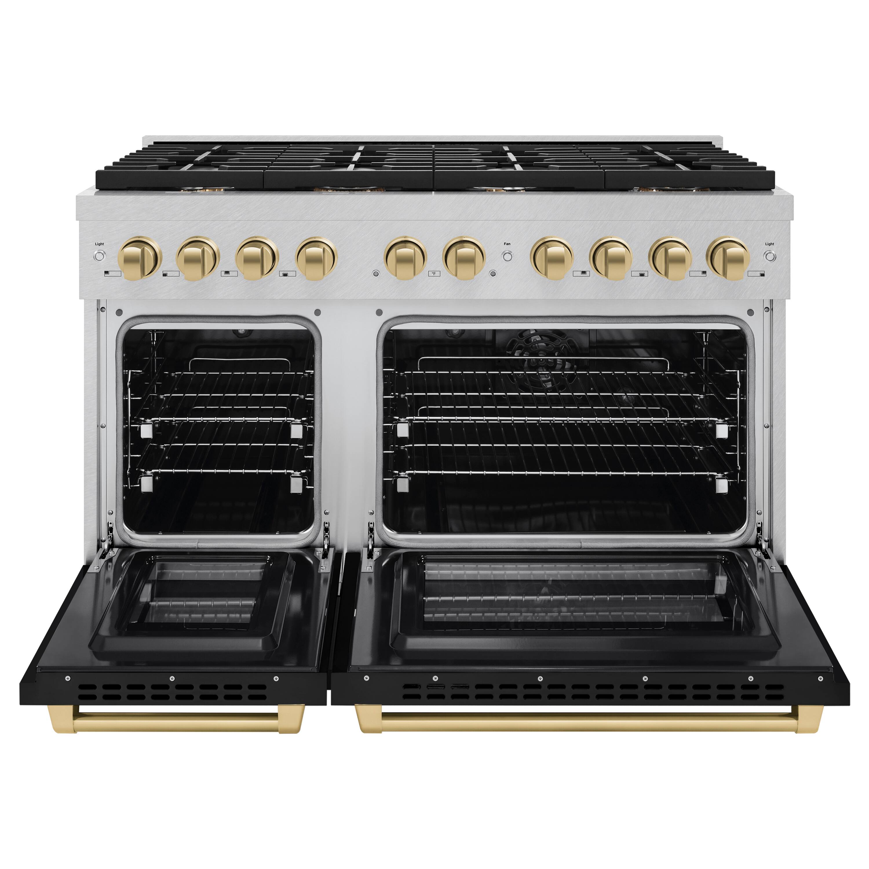 Angle. ZLINE - ZLINE Autograph 48 in. Paramount Dual Fuel Range with Black and Bronze Accents (SDRSZ-BLM-48-CB) - Black.