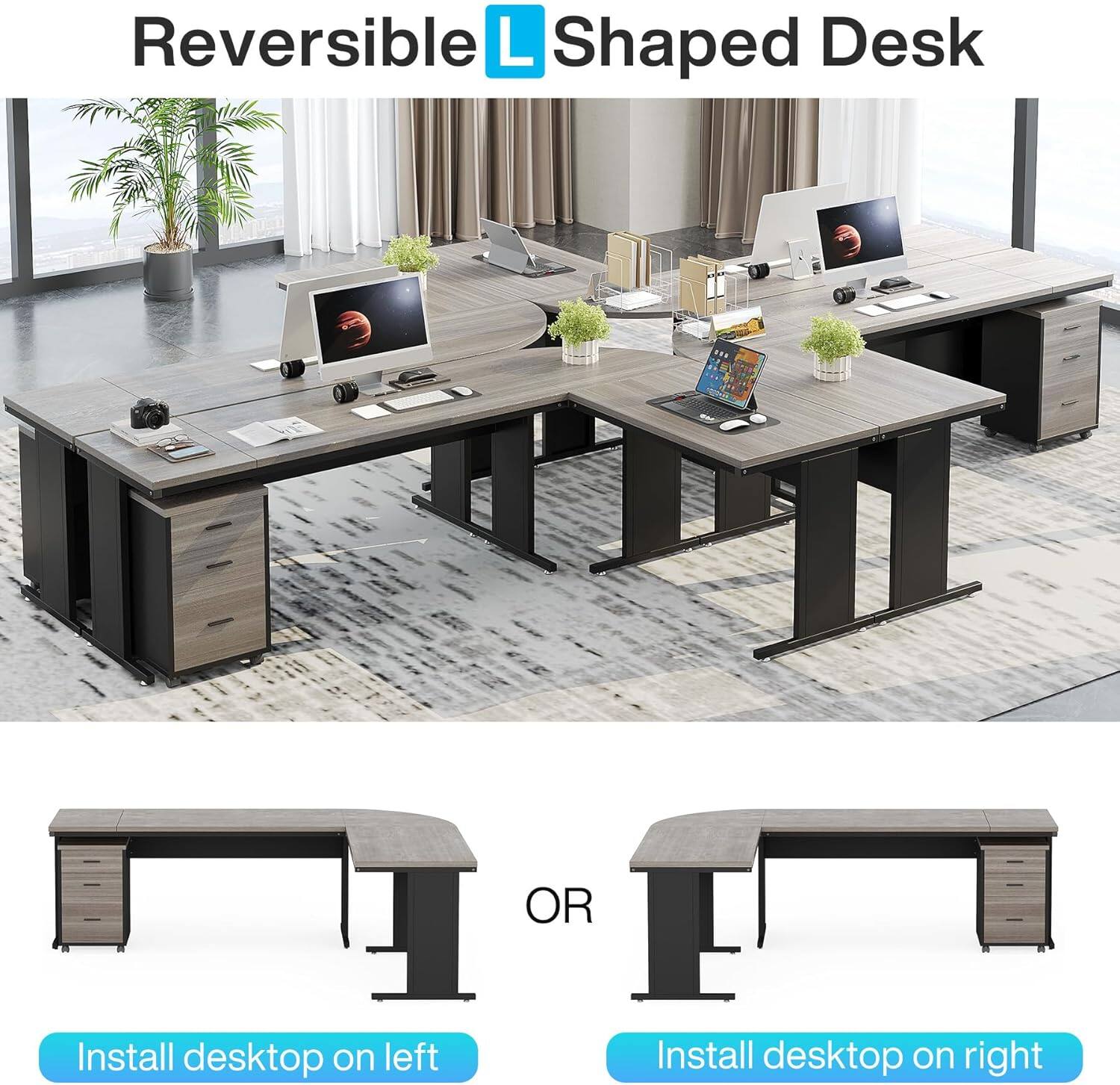 Reversible L Shaped Desk

OR

Install desktop on left

Install desktop on right