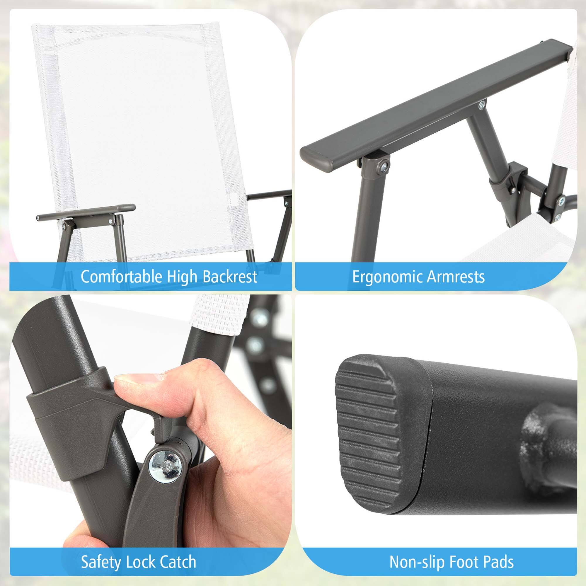 - Comfortable High Backrest
- Ergonomic Armrests
- Safety Lock Catch
- Non-slip Foot Pads