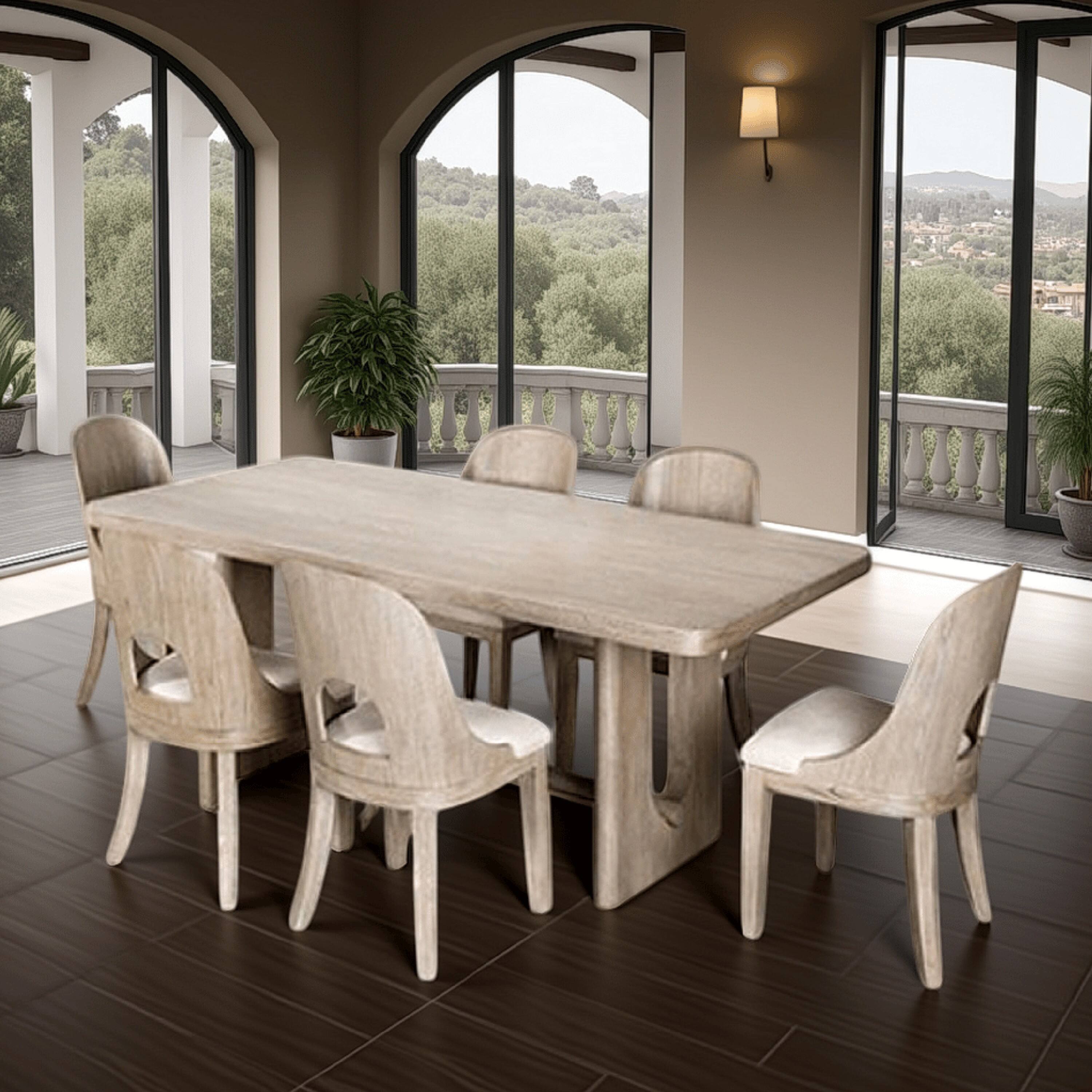Alt View 5. Manhattan Lane - Zoko 7pc Dining Table Set, Polyester Cushion Seats, White Wash Wood - White Wash Oak, White.