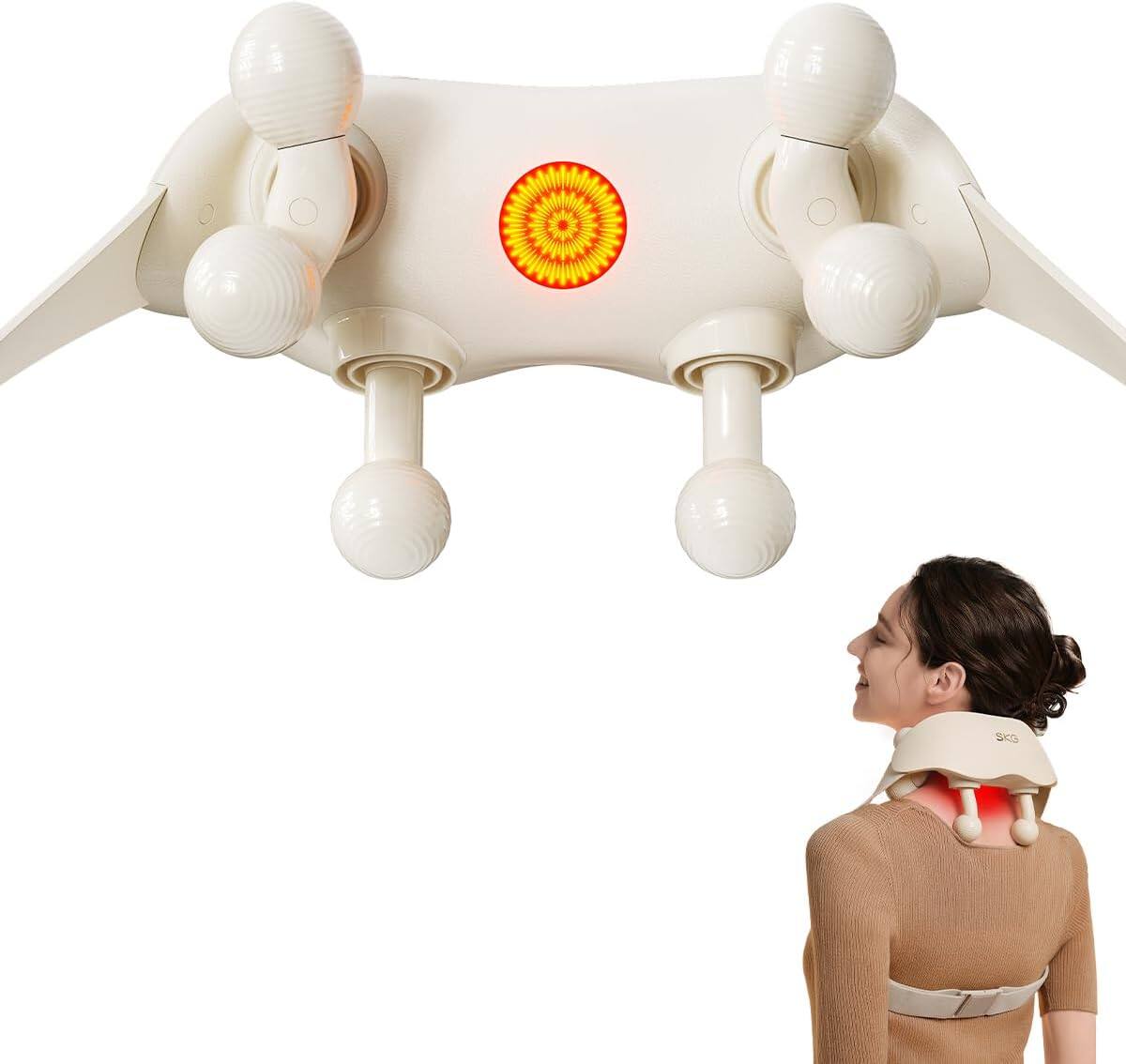 SKG - Lower Back Massager for Pain Relief Deep Tissue Christmas Gifts for Men Women Adjustable Cordless Heating Pad - White
