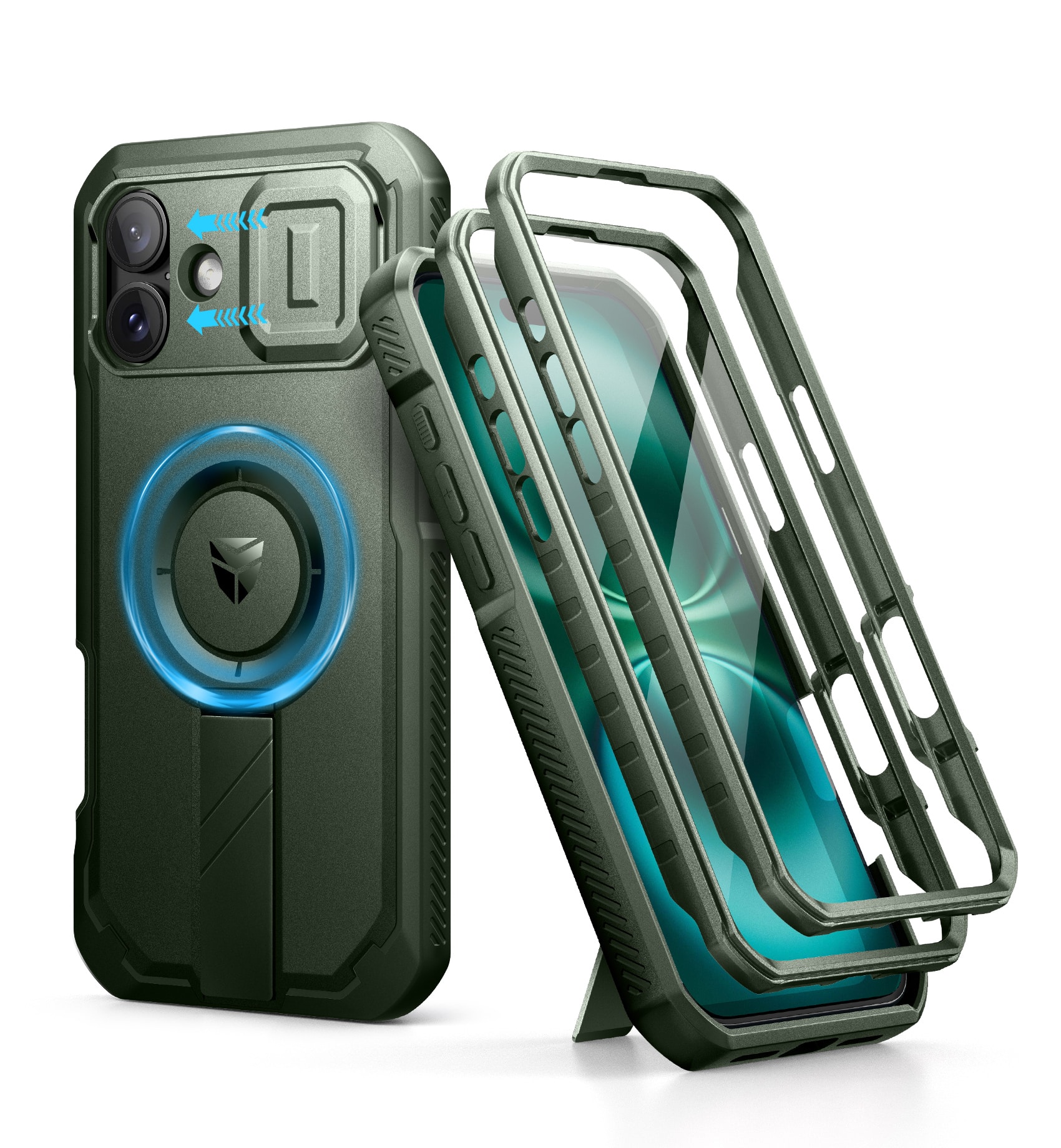 dexnor - for iPhone 16 Plus Case with Slide Camera Cover & Adjustable Kickstand & Built-in Screen Protector - Army Green price history on PriceWatchPro