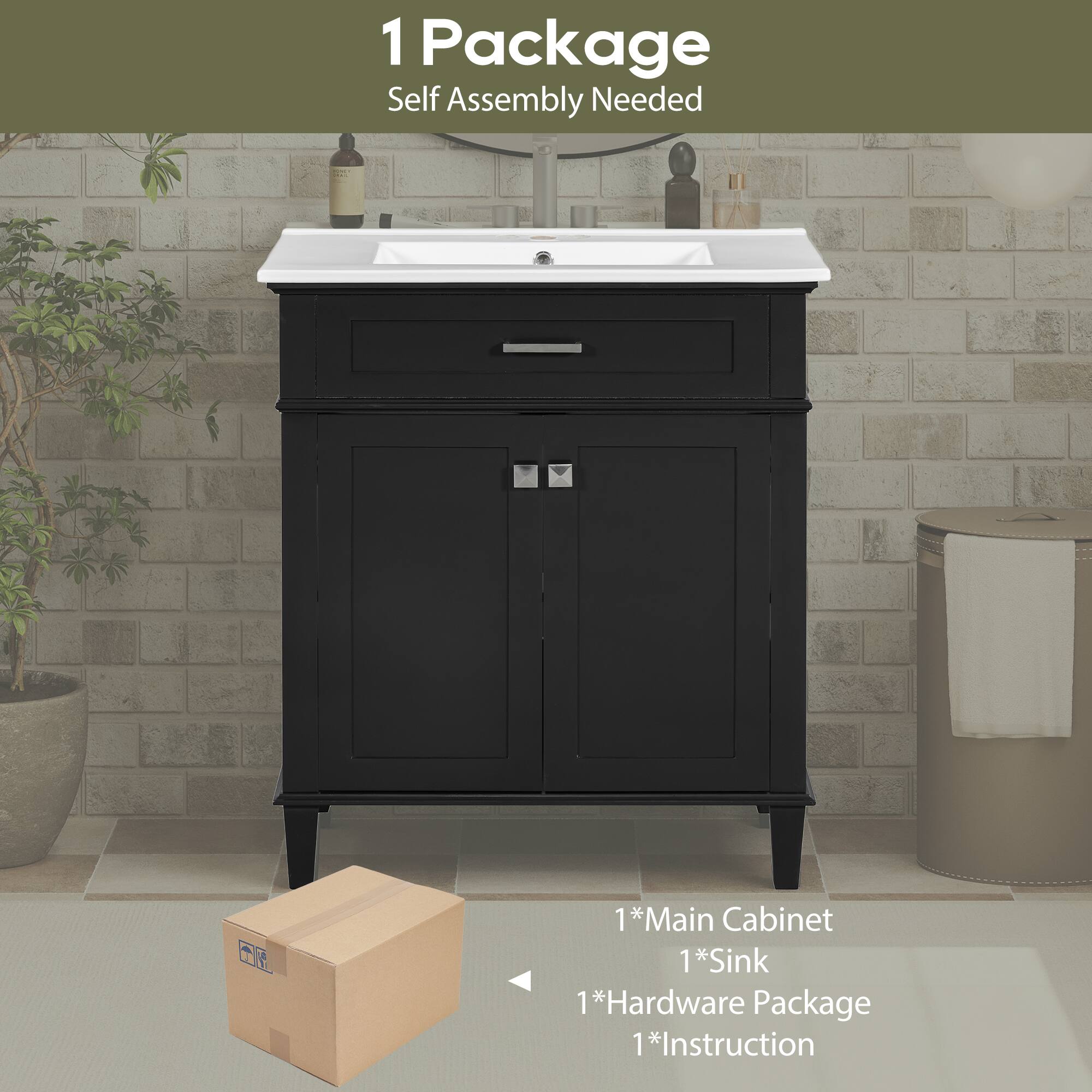 1 Package  
Self Assembly Needed  

1*Main Cabinet  
1*Sink  
1*Hardware Package  
1*Instruction