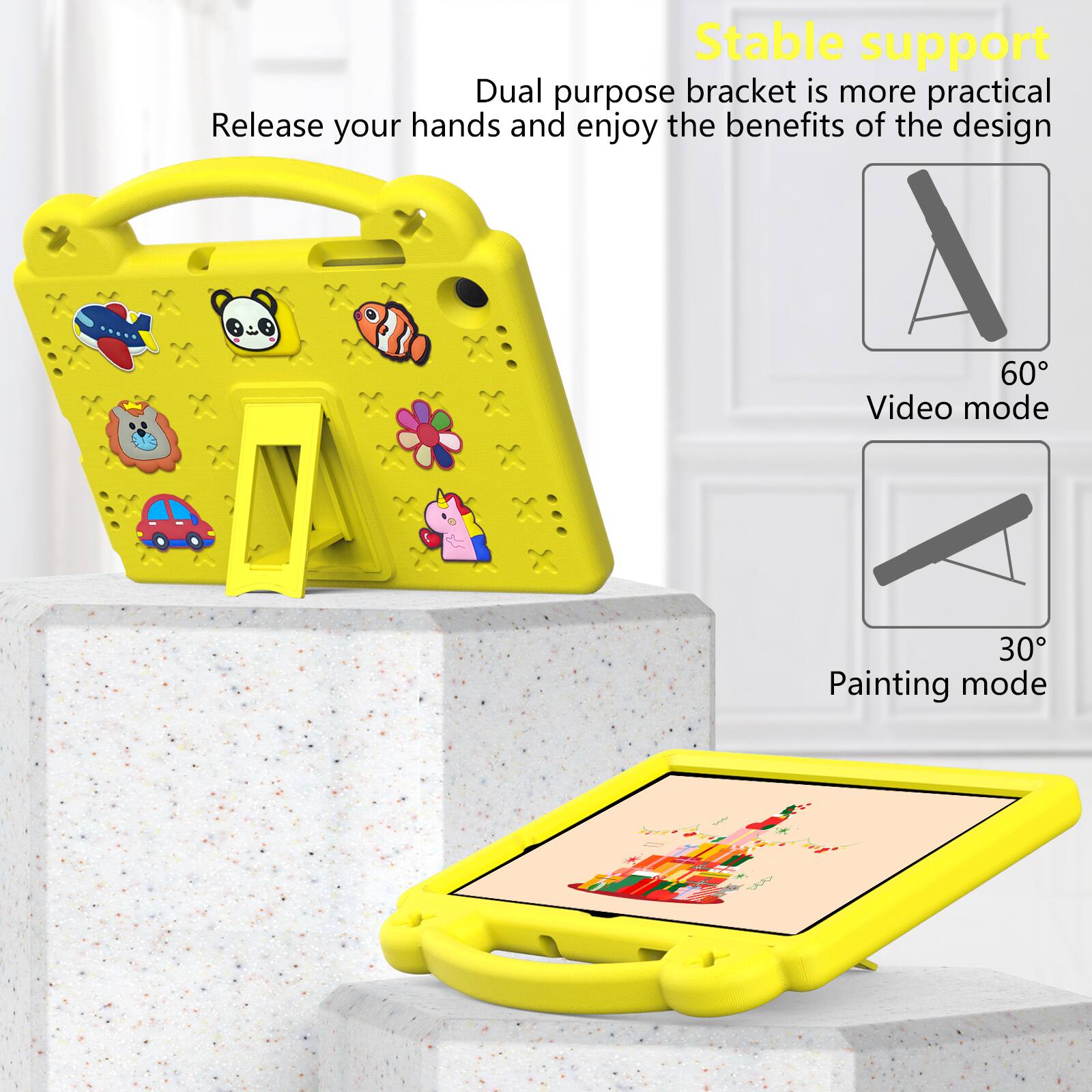 Stable support  
Dual purpose bracket is more practical  
Release your hands and enjoy the benefits of the design  

60° Video mode  
30° Painting mode