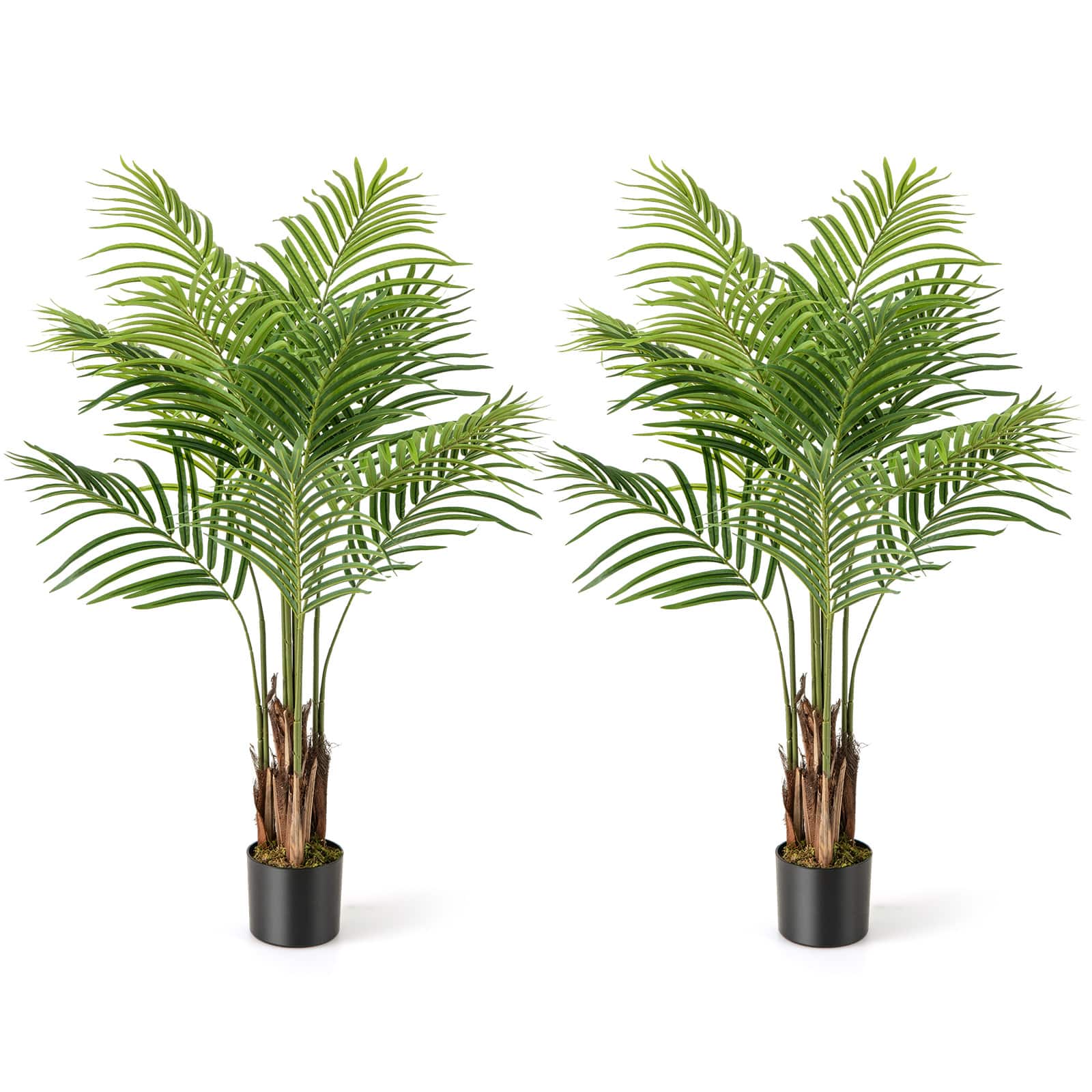 Front. Gymax - Gymax 4.2 FT Tall Artificial Palm Paradise Plant 2 Pack Large Fake Potted Tree - Green.
