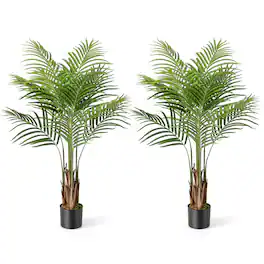 Gymax - 4.2 FT Tall Artificial Palm Paradise Plant 2 Pack Large Fake Potted Tree - Green
