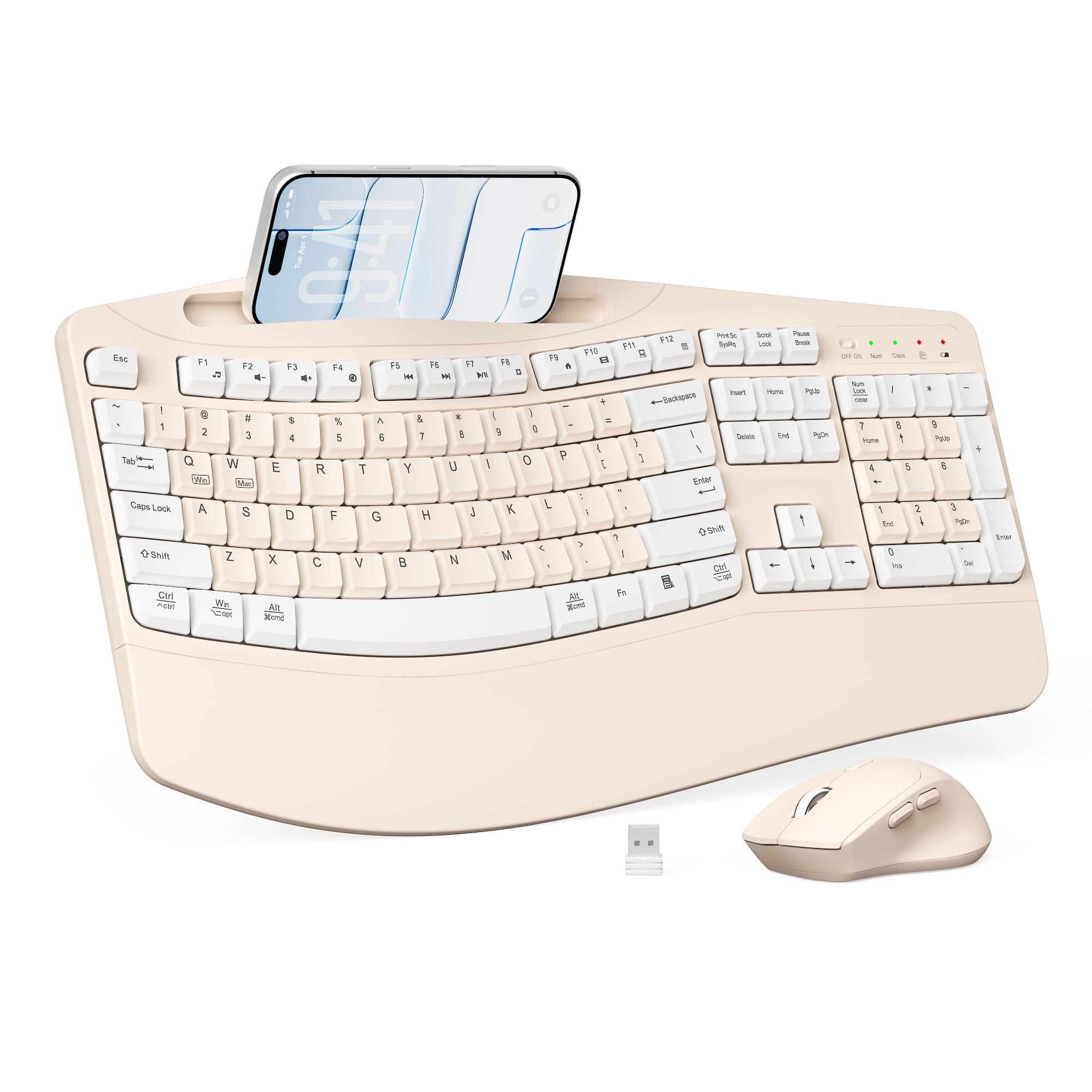 PRIMEPLUS - Wireless Keyboard & Mouse Combo, 2.4G Ergonomic Full Size Wave Keys with Wrist Rest & Phone Holder, 3-DPI Silent Mouse - Milk Tea-A price history on PriceWatchPro