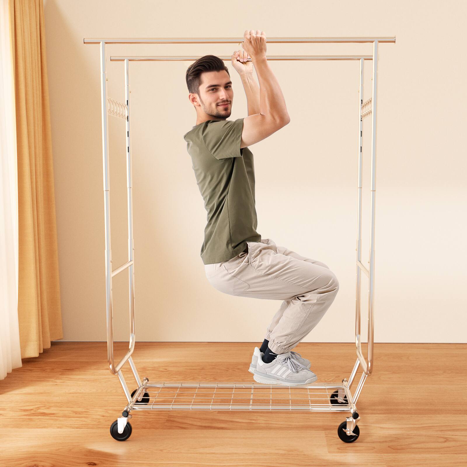 Alt View 1. Topteng - Heavy Duty Rolling Clothes Rack - 660 lbs Capacity, Adjustable Height & Width, 4 Locking Wheels, Chrome Steel for Home - Silver.