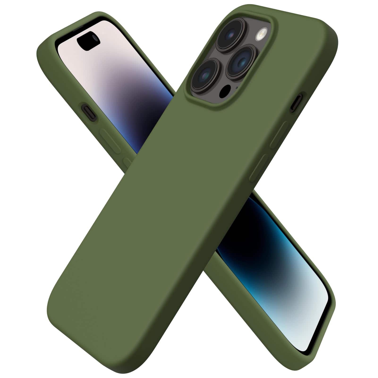 Front. Ornarto - ORNARTO Designed for iPhone 14 Pro Case 6.1", Slim Liquid Silicone 3 Layers Full Covered Protective Cover-Cedar Green - Cedar Green.