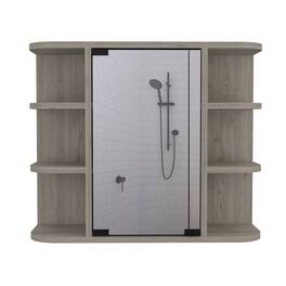 TuHome - Milan Medicine Cabinet, Six External Shelves Mirror, Three Internal Shelves - Light Gray