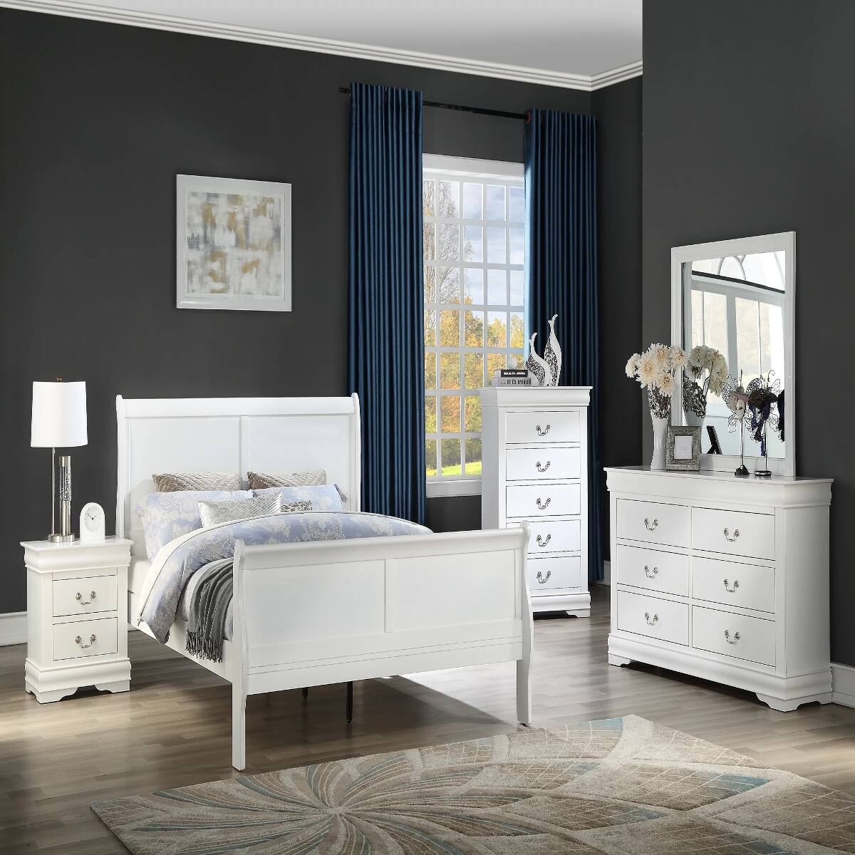Alt View 3. Loheer - Loheer White Solid Wood Nightstand with Two Drawers for Bedroom - White.