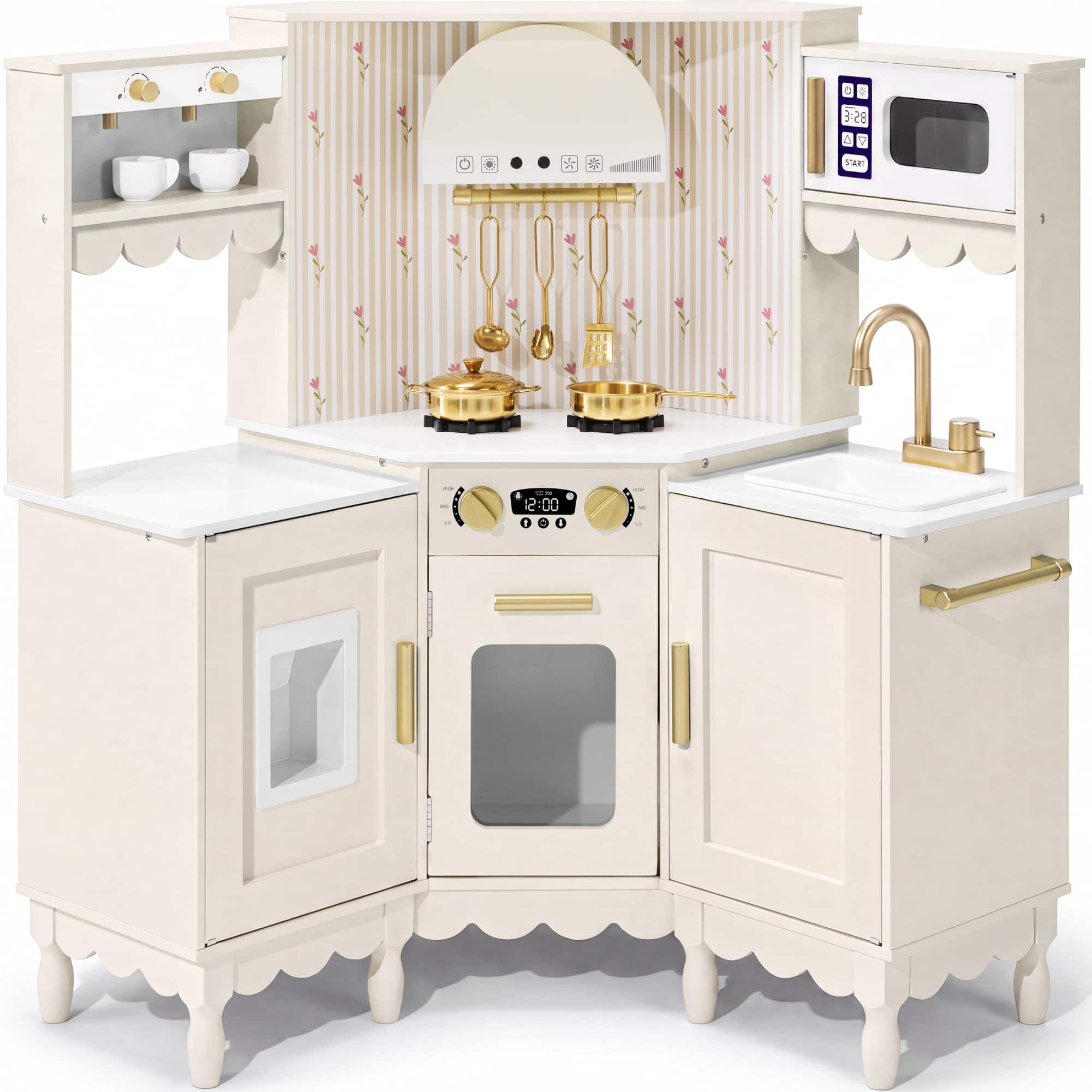 Best Choice Products - Cottage Corner Play Kitchen for Kids, Wooden Toy Kitchen w/ Espresso, Ice Maker, Sink, 11pc - Cream price history on PriceWatchPro