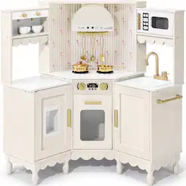 Best Choice Products - Cottage Corner Play Kitchen for Kids, Wooden Toy Kitchen w/ Espresso, Ice Maker, Sink, 11pc - Cream - Cream Cottage