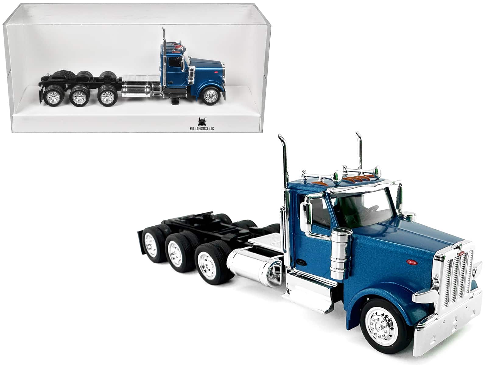 HO Logistics Replicas - Peterbilt 589 3-Axel Day Cab 1/87 (HO) Plastic Model Car by HO Logistics - Blue Metallic