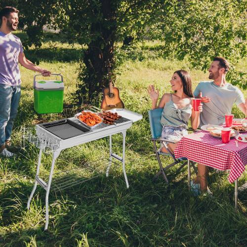 Alt View 5. Winado - Large Portable Charcoal Grill, Foldable Stainless Steel Grill Smoker for Outdoor Cooking Camping Hiking Picnic Party - Silver.
