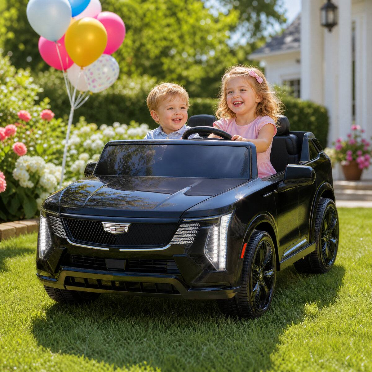 Angle. Wisairt - 24V Ride on Car Licensed Cadillac Escalade IQ 2 Seater with Remote Control Electric Truck for Kids - Black.
