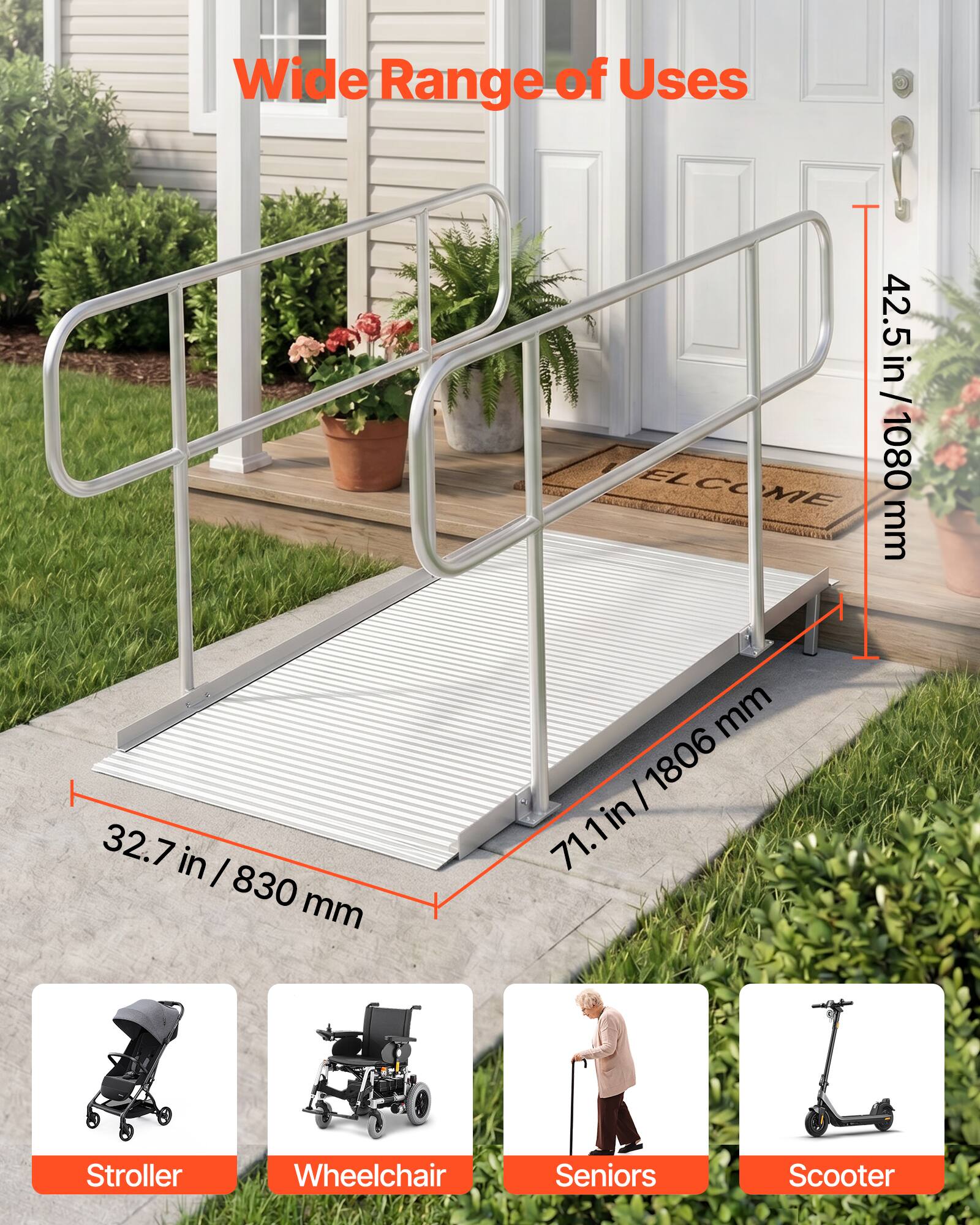 Wide Range of Uses

ELCC ME 42.5 in / 1080 mm

32.7 in / 830 mm

71.1 in / 1806 mm

Stroller Wheelchair Seniors Scooter