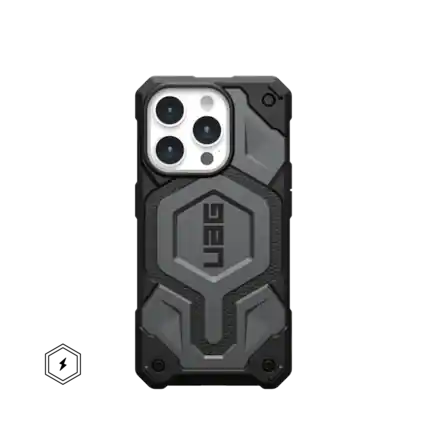 Front. UAG - Monarch Pro Series Case with Magsafe for Apple iPhone 15 Pro - Silver.