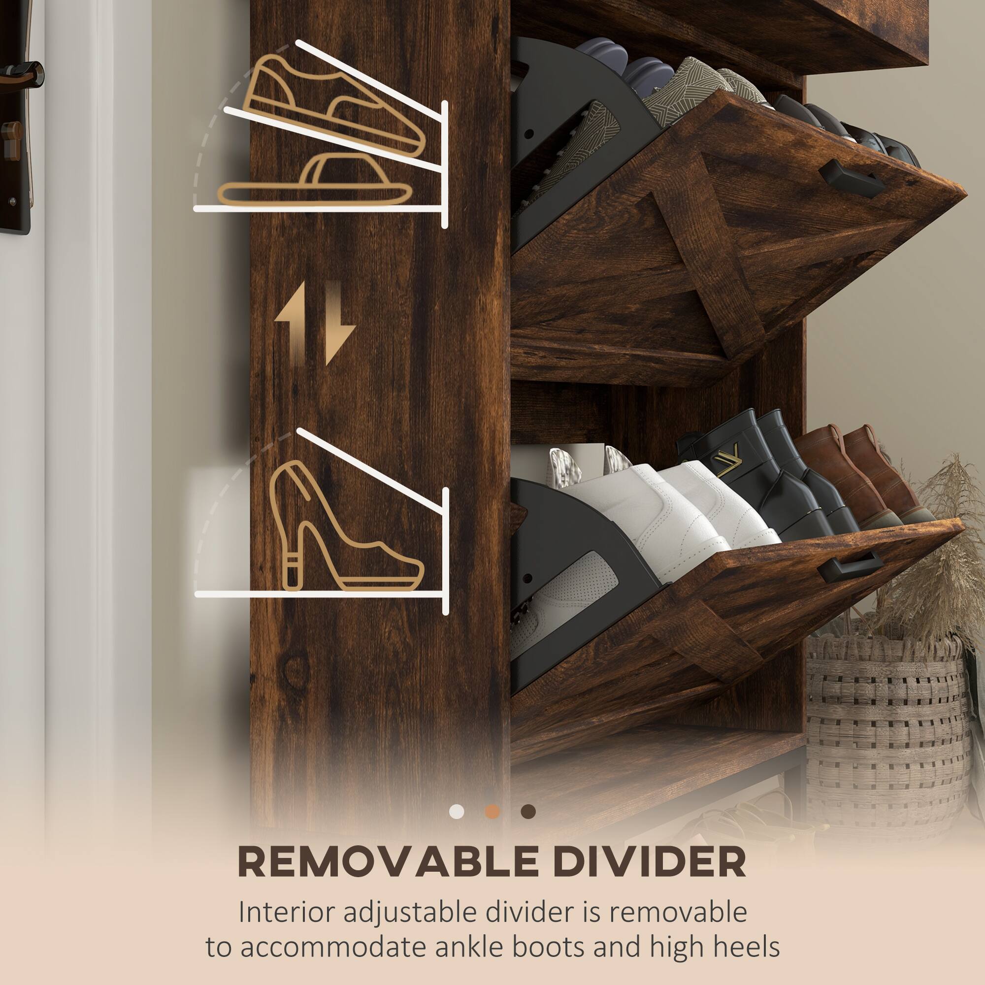 REMOVABLE DIVIDER

Interior adjustable divider is removable to accommodate ankle boots and high heels