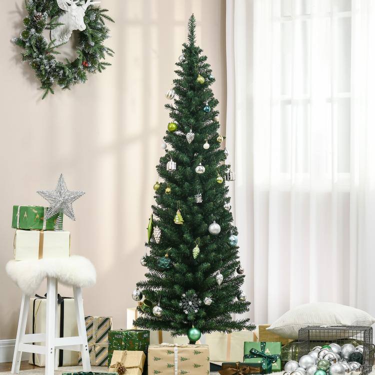 Alt View 2. PULUZ - 6' Artificial Pencil Christmas Tree, Slim Xmas Tree with 390 Realistic Branch Tips and Plastic Stand - Green.