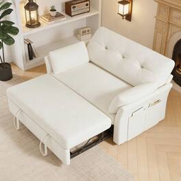 Vipbear - 3-in-1 Convertible Sofa Bed, Pull Out Sleeper Sofa with Side Pocket & Adjustable Backrest, Beige - Beige