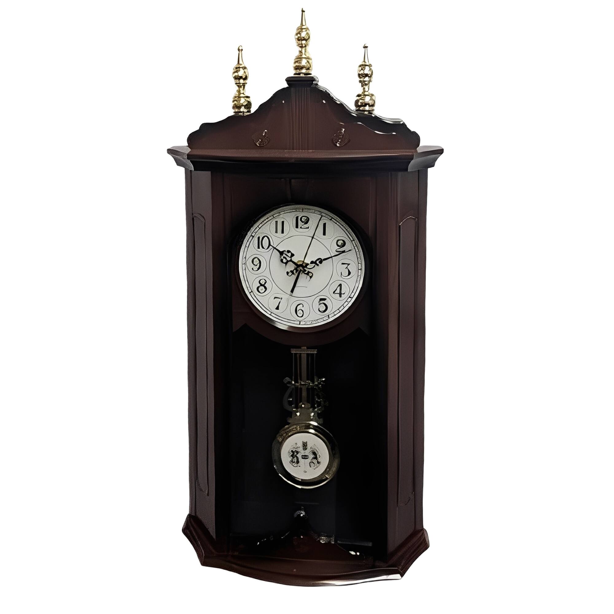 Front. FC Design - 26"H Dark Brown Traditional Angular Pendulum Wall Clock - Multicolor.