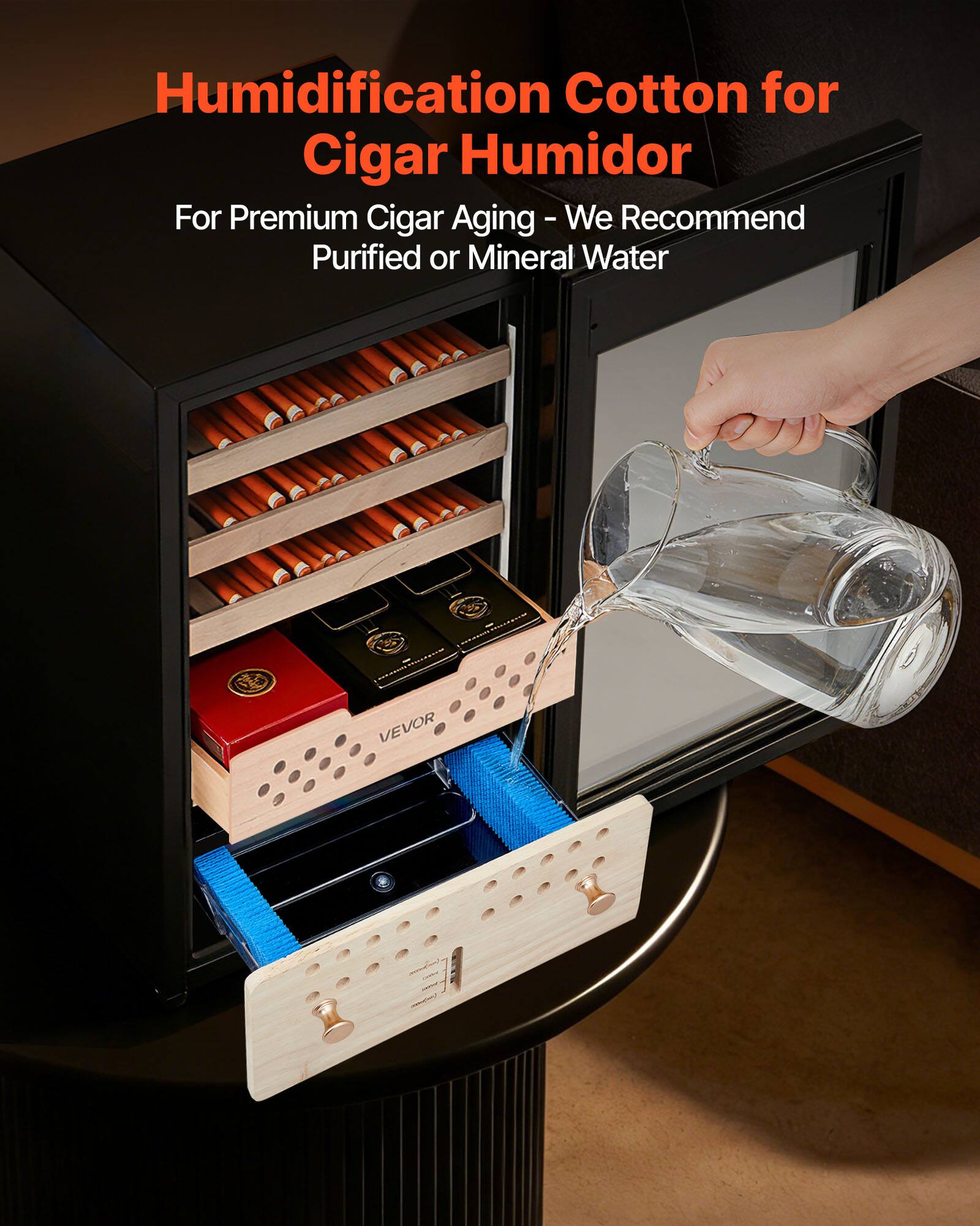 Humidification Cotton for Cigar Humidor  
For Premium Cigar Aging - We Recommend Purified or Mineral Water