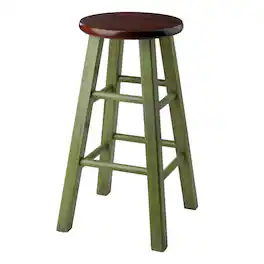 FurniFact - 24" Rustic Green Counter Stool - Rustic Green / Walnut