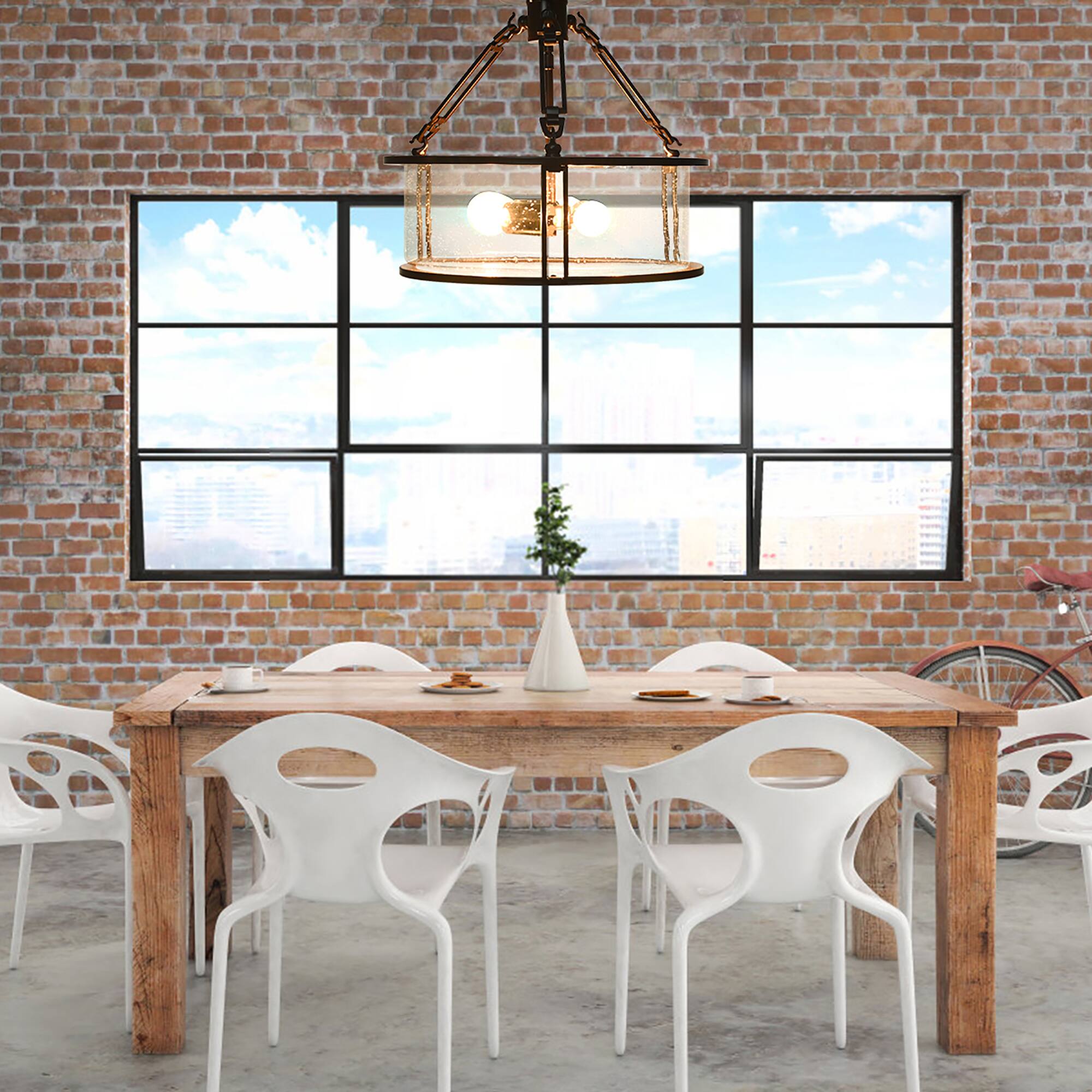 Alt View 3. Costway - Costway Semi Flush Mount Ceiling Light 3-Light Industrial Bubble Glass Pendant Lamp - Brown.