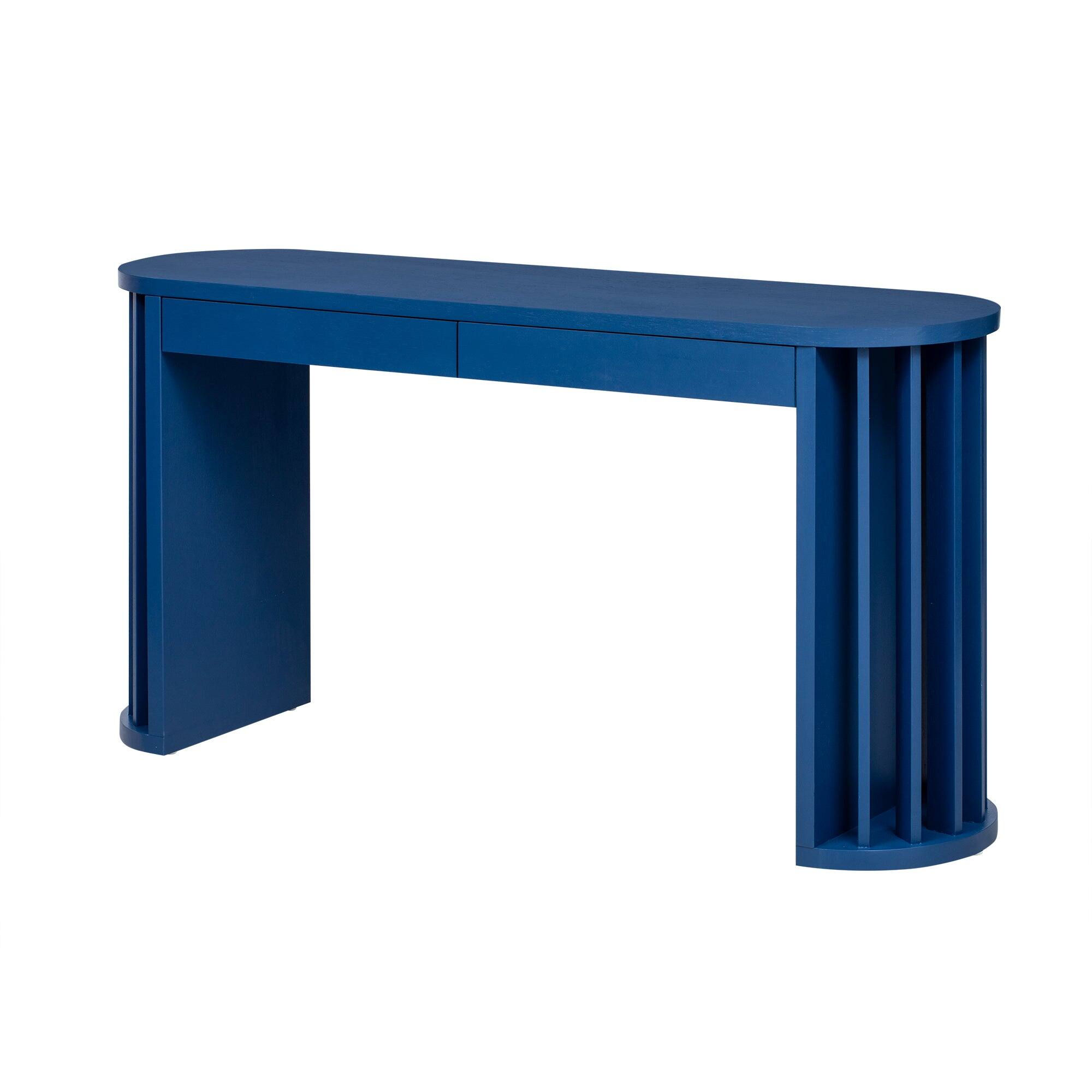 Front. Boyel Living - 59-Inch Long Oak Console Table with Drawers for Living Room and Entryway - Blue.