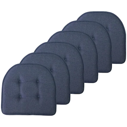 Front. Sweet Home Collection - Solid Color U Shaped Memory Foam 17" x 16" Chair Cushions, 6-Pack - Denim.