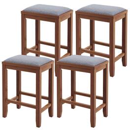 Gymax - 4 PCS Upholstered Bar Stools Wooden Counter Height Chairs Dining Walnut - Walnut, Grey
