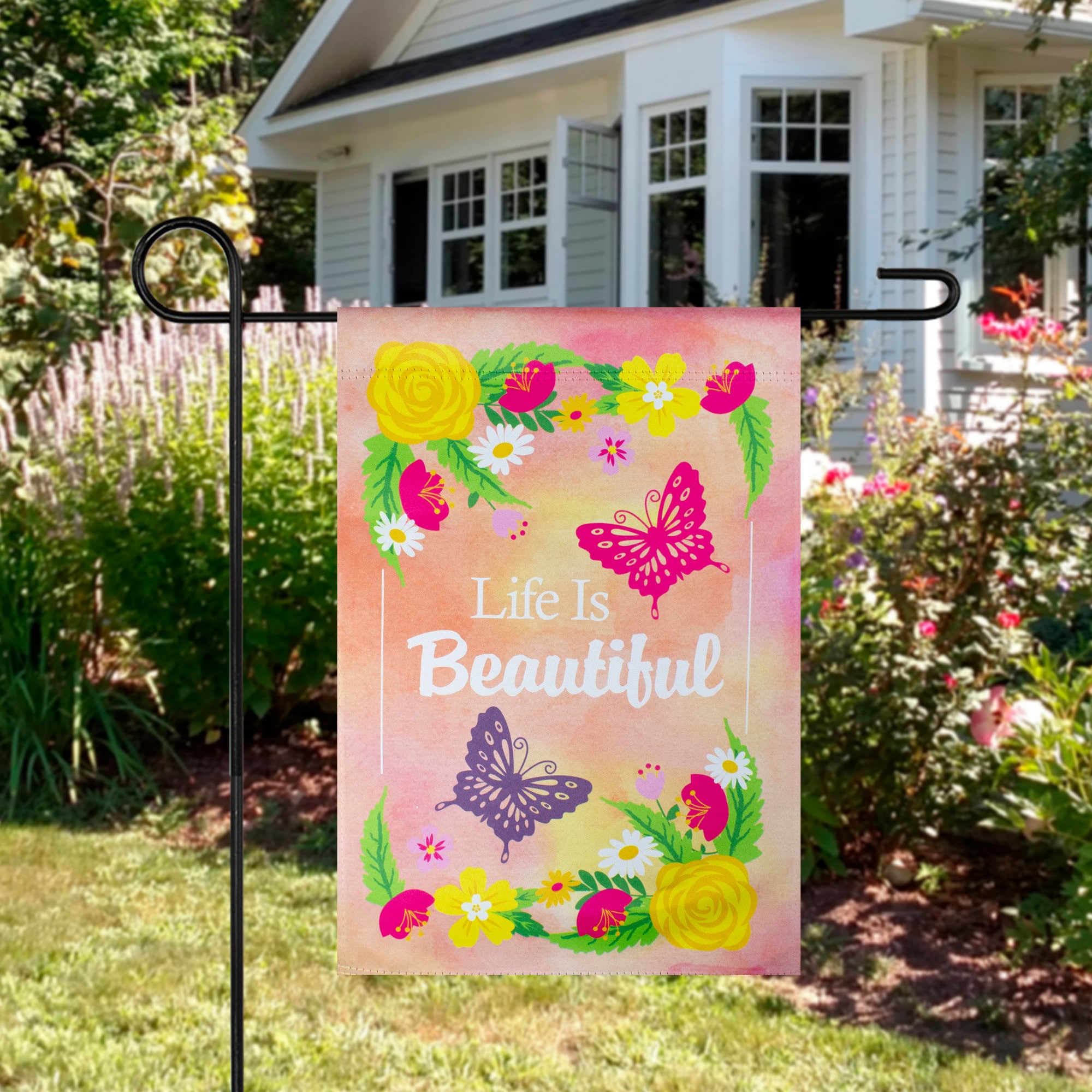 Northlight - Life is Beautiful Floral Outdoor Garden Flag 12.5" x 18" - Pink