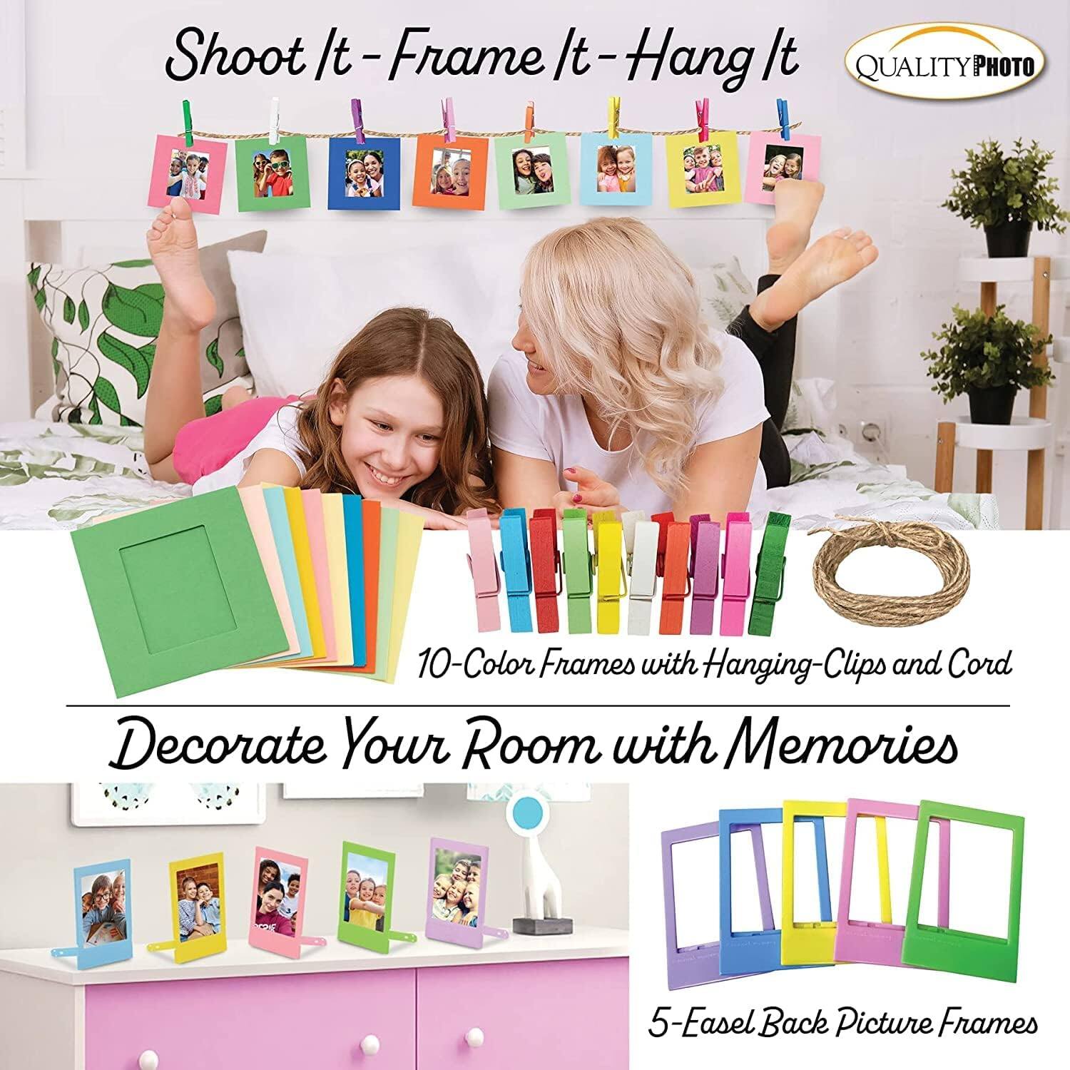 Shoot It - Frame It - Hang It

QUALITY PHOTO

10-Color Frames with Hanging-Clips and Cord

Decorate Your Room with Memories

5-Easel Back Picture Frames