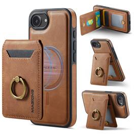 Dteck - Mag Safe Wallet Case for Apple iPhone 17e/16e,2-in-1 Detachable RFID Card Holder Ring Stand Shockproof PU Leather Cover - Brown
