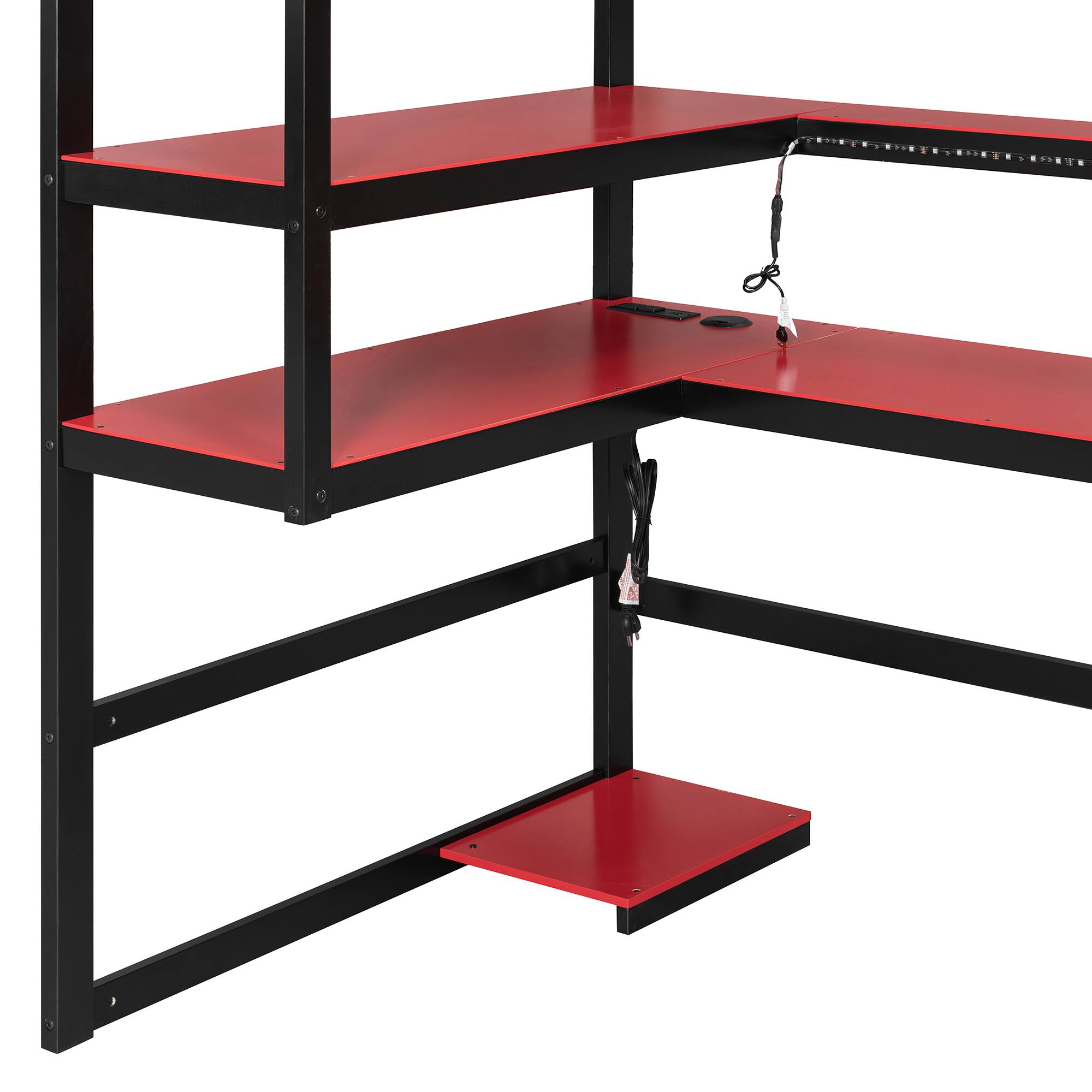 Alt View 1. Anysun - Twin Size Wood Loft Bed with Desk,Side storage rack,Multi-storage Shelves and RGB Light,Cloud - Red.