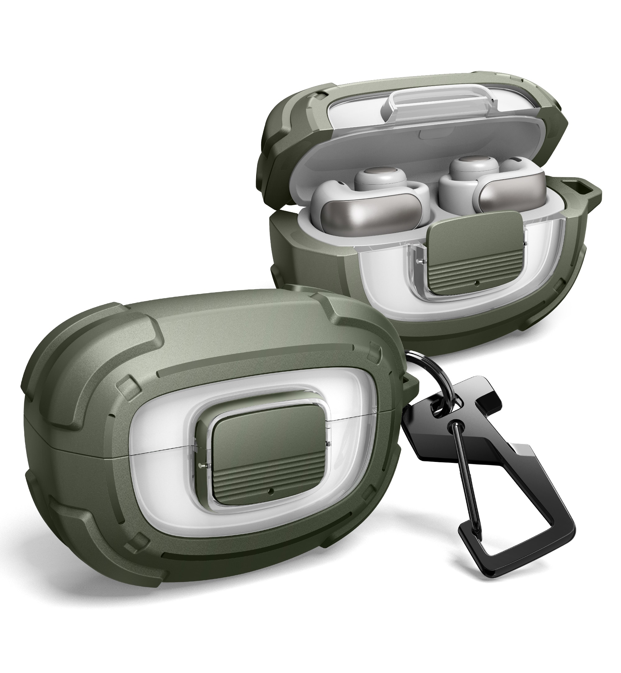 Dexnor - For Bose Ultra Open Case with Drop-Proof Lock, Carabiner, Keyring, Cleaner Kit, Shockproof Bumper Protective Cover - Army Green