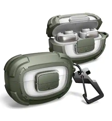 Front. Dexnor - For Bose Ultra Open Case with Drop-Proof Lock, Carabiner, Keyring, Cleaner Kit, Shockproof Bumper Protective Cover - Army Green.