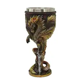 Pacific Trading - Flame Blade Dragon Wine Goblet Chalice Cup Resin Body Stainless Steel Cup - Red