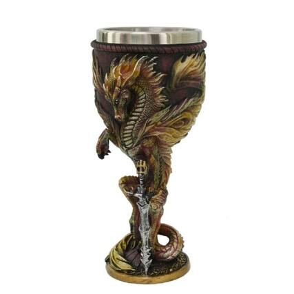 Front. Pacific Trading - Flame Blade Dragon Wine Goblet Chalice Cup Resin Body Stainless Steel Cup - Red.