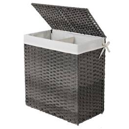 Hivvago - Grey PP Rattan 29-Gal Laundry Hamper Basket w/ 2-Compartment Washable Liner Bag - Gray