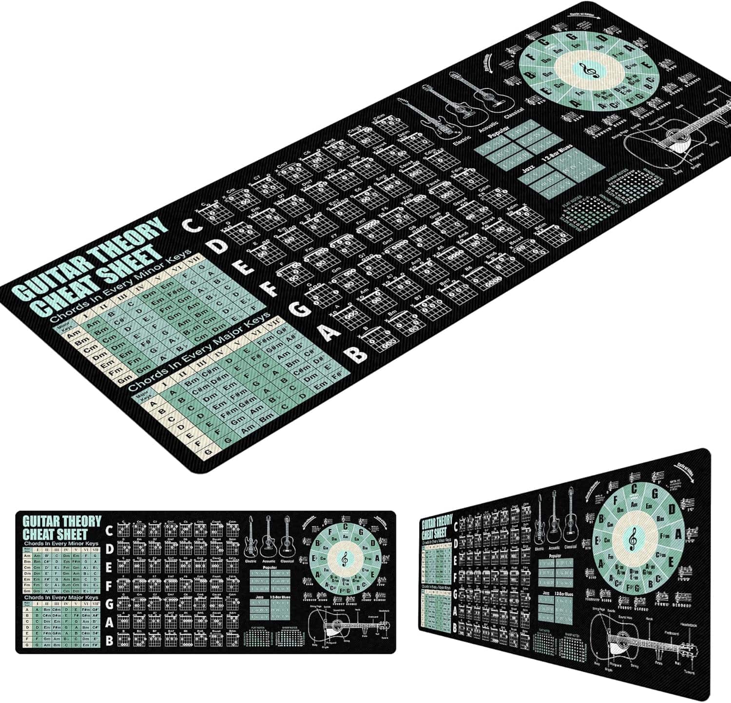 Designfullprint - Guitar Theory Cheat Sheet Mouse Pad, Music Reference Desk Mat for Musicians NVA - Multicolor