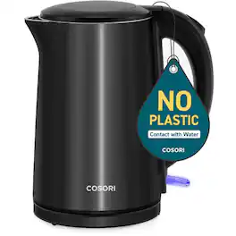 Cosori - Electric Kettle 1.5L – Cool-Touch Double Wall Stainless Steel, Auto Shut-Off & Boil-Dry Protection, 1500W - Black