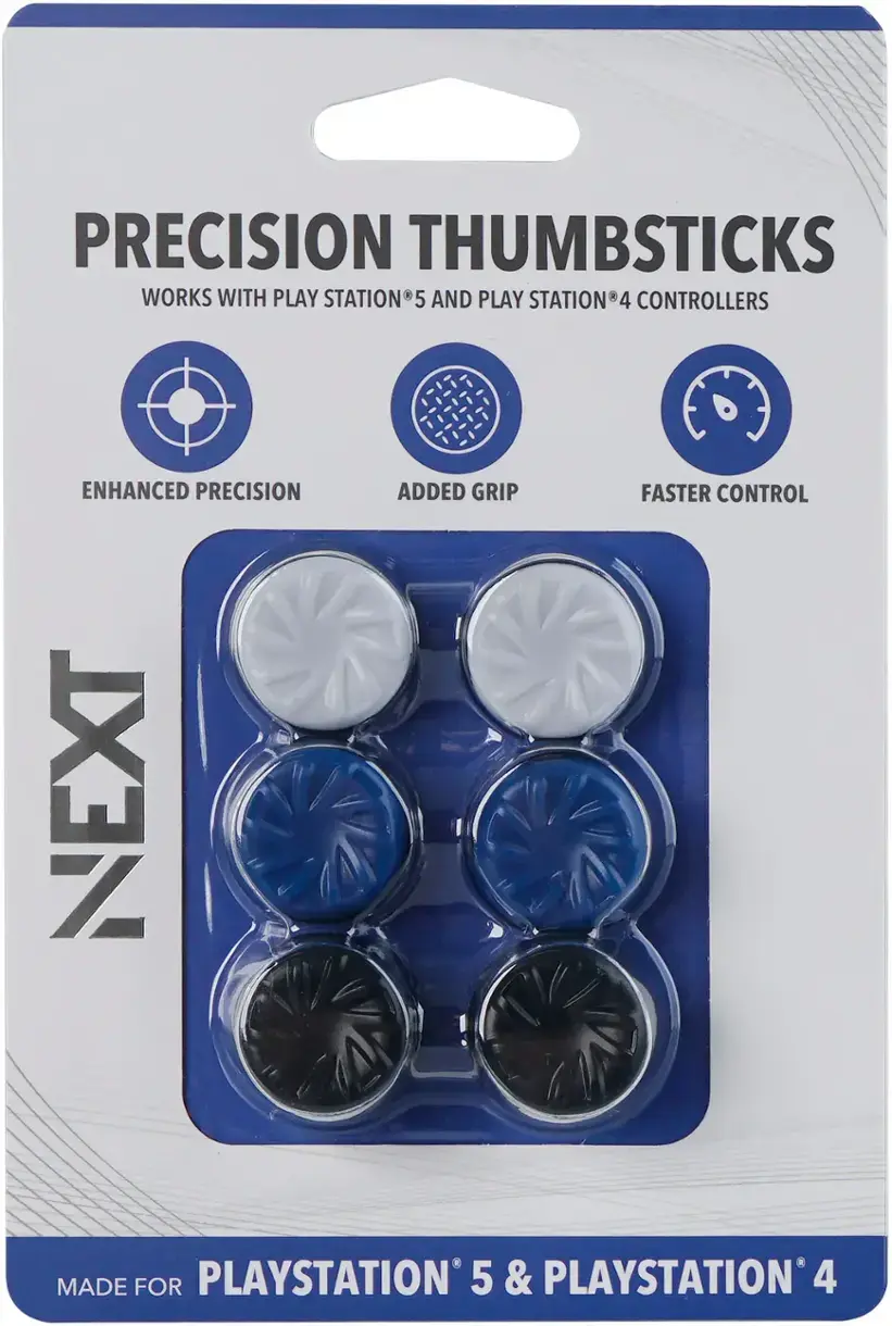 PRECISION THUMBSTICKS WORKS WITH PLAY STATION 5 & PLAY STATION 4 CONTROLLERS ENHANCED PRECISION NEXT ADDED GRIP FASTER CONTROL MADE FOR PLAYSTATION 5 & PLAYSTATION 4