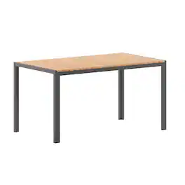 Emma + Oliver - Fena 55" x 31" Outdoor Dining Table with Faux Teak Poly Slat Top and Metal Frame - Natural Top/Gray Frame