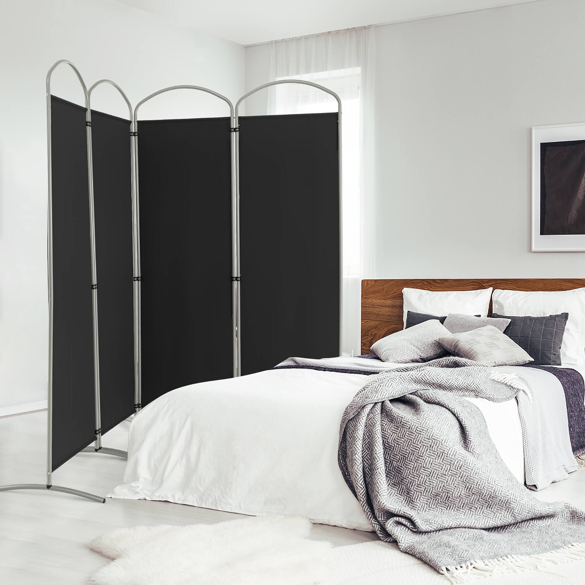 Alt View 1. Costway - Costway 4 Panels Folding Room Divider 6 Ft Tall Fabric Privacy Screen - Black.